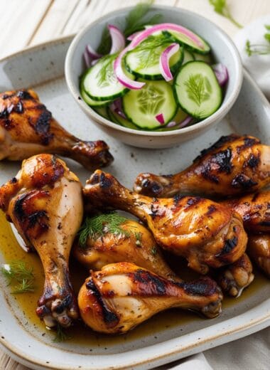Grilled Chicken Drumsticks with Cucumber Salad