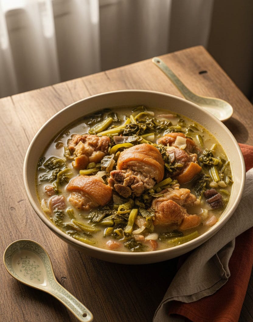 Pork Hock with Pickle Mustard Green Soup