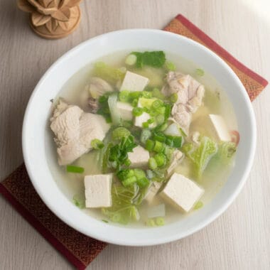 Top view of Tofu Chicken Soup in a bowl