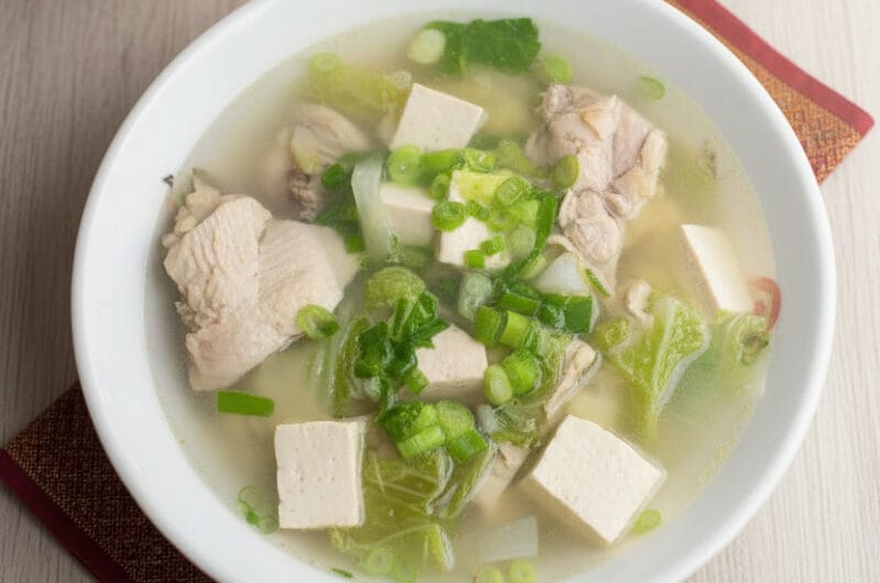 Top view of Tofu Chicken Soup in a bowl