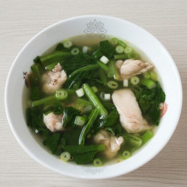 Cambodian yuchoy with chicken soup in a bowl