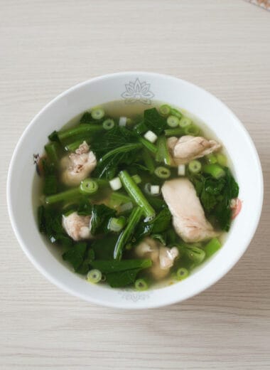 Cambodian yuchoy with chicken soup in a bowl
