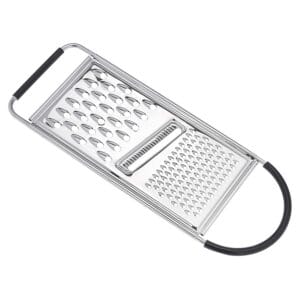 Stainless steel box grater with fine and coarse sides for grating cheese, vegetables, and ginger