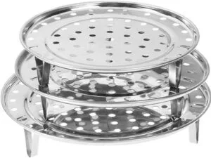 Stainless steel steaming rack used inside a pot for steaming food