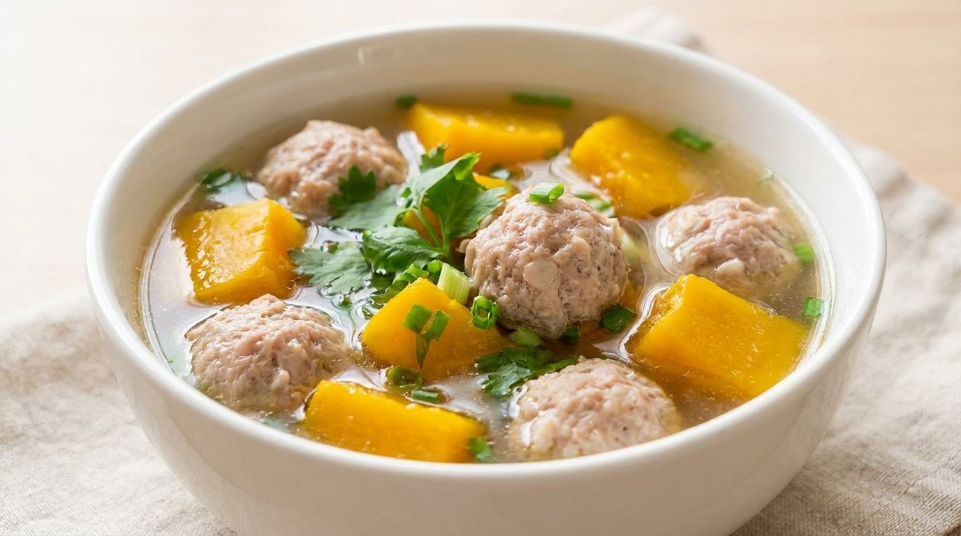 Pumpkin and Pork Meatballs Soup
