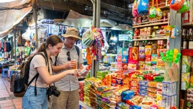 Busy fresh produce section at BKK Market in Phnom Penh, Cambodia