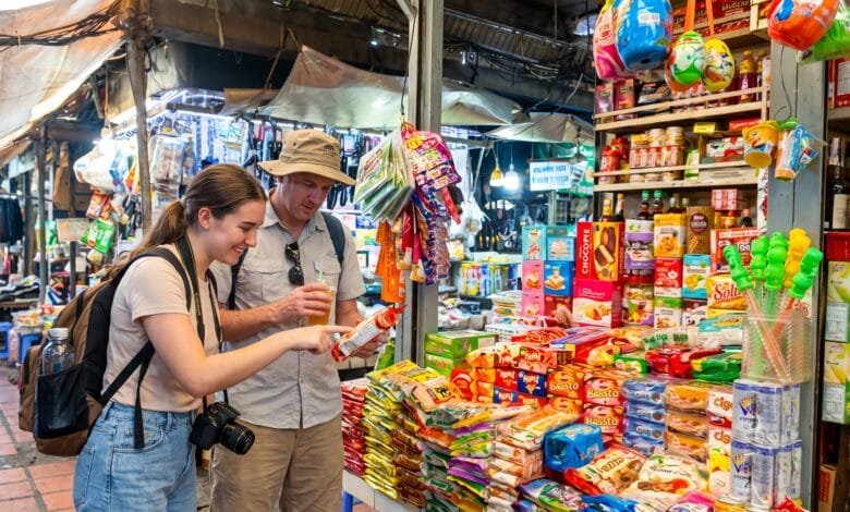 Busy fresh produce section at BKK Market in Phnom Penh, Cambodia