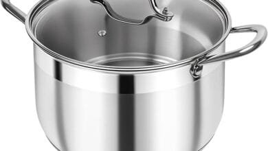 Kirecoo 12 quart stainless steel stock pot with tempered glass lid for preparing Cambodian soups and broths