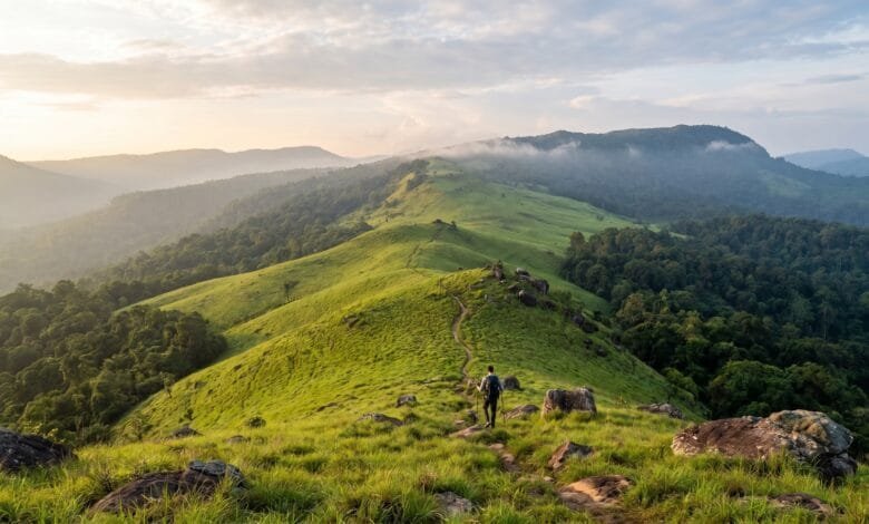 Open grassland ridge on Knorng Psar Mountain in Cambodia's Cardamom Mountains