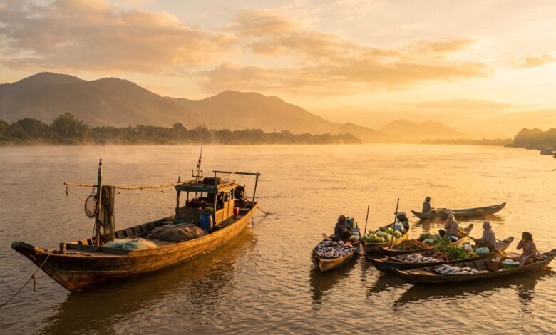Mekong food in Cambodia fresh fish market along the river