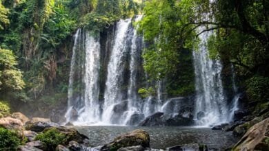 Jungle waterfall at Phnom Kulen National Park in Siem Reap Province, Cambodia