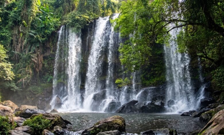 Jungle waterfall at Phnom Kulen National Park in Siem Reap Province, Cambodia