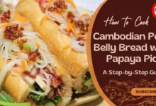 Cambodian pork belly bread (num pang) filled with pickled papaya, cucumber, and herbs.