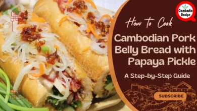 Cambodian pork belly bread (num pang) filled with pickled papaya, cucumber, and herbs.