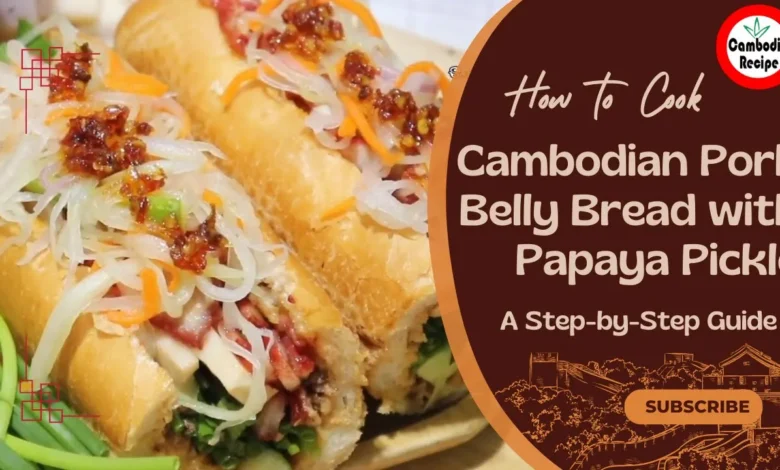 Cambodian pork belly bread (num pang) filled with pickled papaya, cucumber, and herbs.