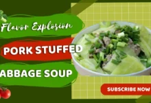 Cambodian pork stuffed cabbage soup with tender cabbage rolls in a light broth, served with steamed rice