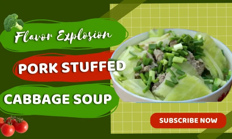 Cambodian pork stuffed cabbage soup with tender cabbage rolls in a light broth, served with steamed rice