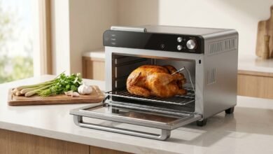 Typhur Sync Oven countertop air fryer toaster oven with a whole roasted chicken inside